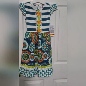 Counting Daisies 6X Girl's ShrtslvVibrant Blue Orange  Dress